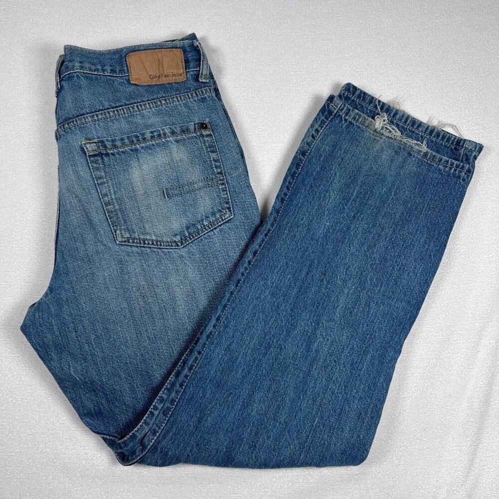 Calvin Klein Relaxed Straight‎ Leg 34x32 Easy Fit Blue Jeans Medium Wash